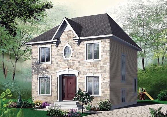 Colonial, Narrow Lot House Plan 65117 with 3 Beds, 2 Baths Elevation