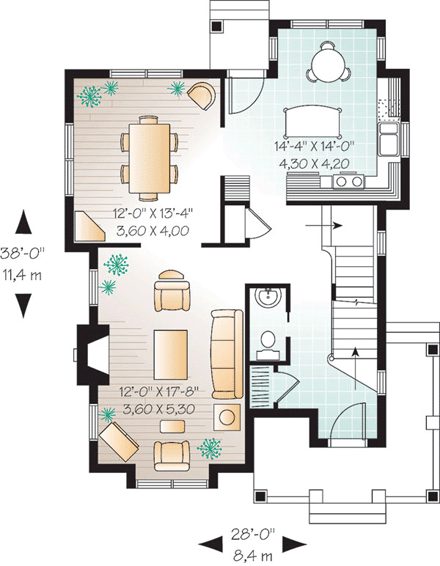 Narrow Lot, Victorian House Plan 65119 with 3 Beds, 2 Baths First Level Plan