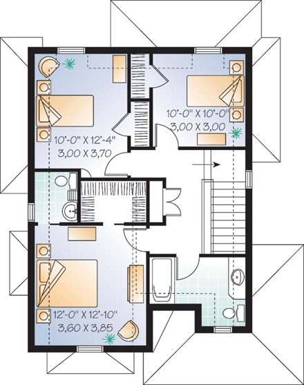 Narrow Lot, Victorian House Plan 65119 with 3 Beds, 2 Baths Second Level Plan