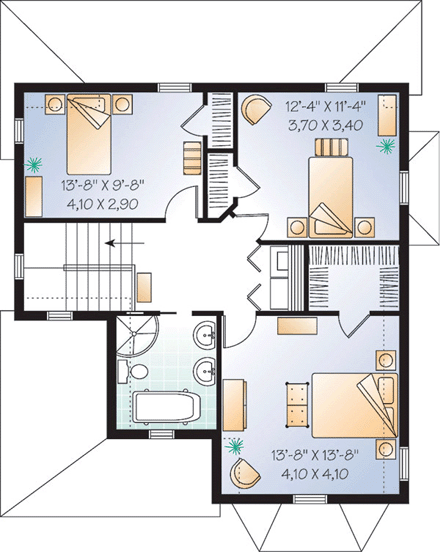 Narrow Lot, Victorian House Plan 65121 with 3 Beds, 2 Baths Second Level Plan