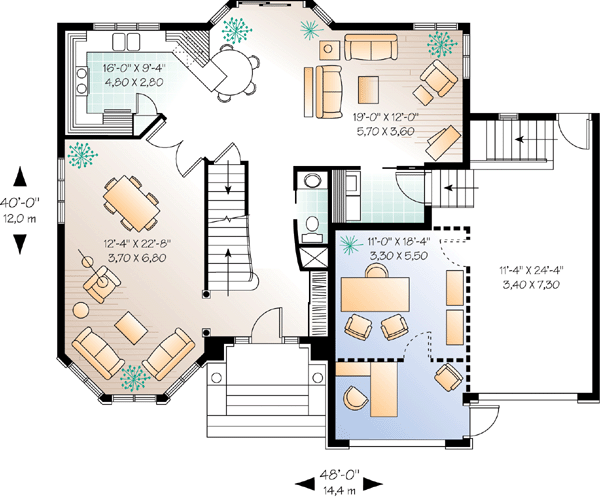 European, Victorian House Plan 65124 with 3 Beds, 3 Baths, 1 Car Garage Level One