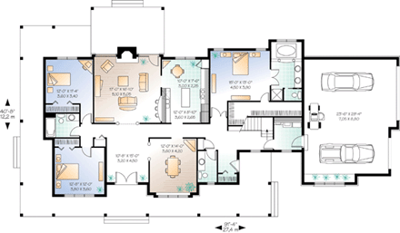 Country, Ranch, Traditional House Plan 65126 with 3 Beds, 3 Baths, 3 Car Garage First Level Plan