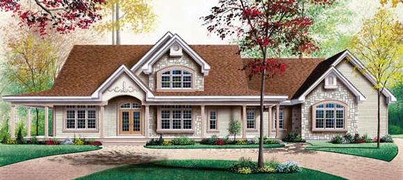 Country, Ranch, Traditional House Plan 65126 with 3 Beds, 3 Baths, 3 Car Garage Elevation