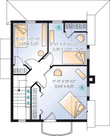 Country, Traditional House Plan 65127 with 3 Beds, 1 Baths Second Level Plan