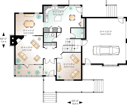 Country, Farmhouse House Plan 65135 with 3 Beds, 3 Baths, 2 Car Garage First Level Plan