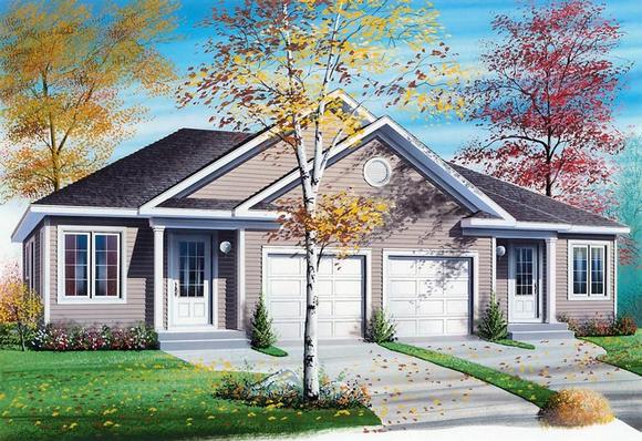 Traditional Multi-Family Plan 65136 with 2 Beds, 1 Baths, 1 Car Garage Elevation