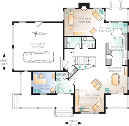 Country, Farmhouse House Plan 65138 with 3 Beds, 3 Baths, 2 Car Garage First Level Plan