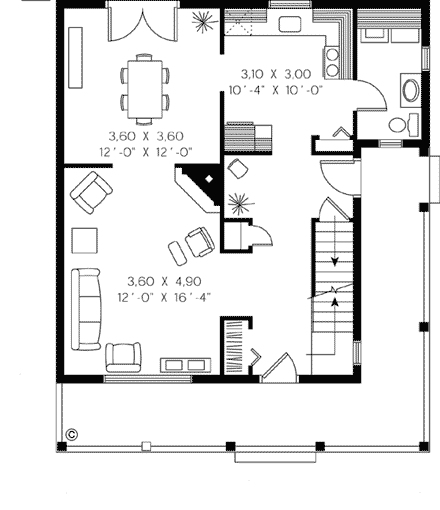 Bungalow, Country House Plan 65146 with 3 Beds, 2 Baths First Level Plan