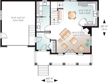 Country House Plan 65150 with 2 Beds, 2 Baths, 1 Car Garage First Level Plan