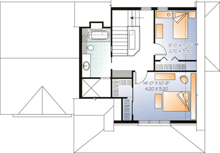 Country House Plan 65150 with 2 Beds, 2 Baths, 1 Car Garage Second Level Plan