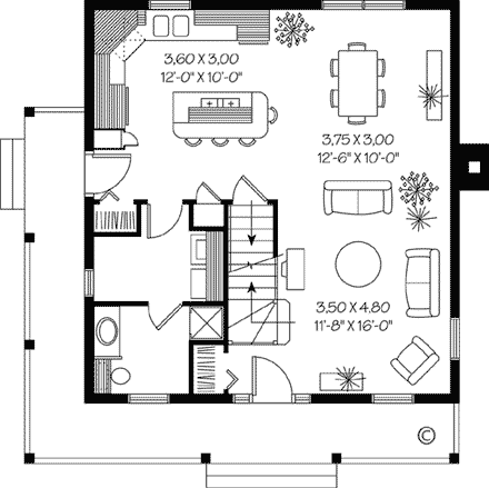 Country House Plan 65151 with 3 Beds, 2 Baths First Level Plan