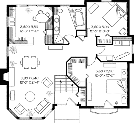 Victorian House Plan 65156 with 2 Beds, 1 Baths, 1 Car Garage First Level Plan