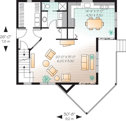 Contemporary, Country House Plan 65173 with 2 Beds, 2 Baths First Level Plan