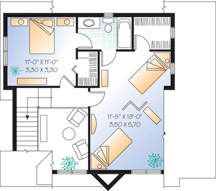 Contemporary, Country House Plan 65173 with 2 Beds, 2 Baths Second Level Plan