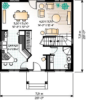 Colonial House Plan 65176 with 3 Beds, 2 Baths First Level Plan