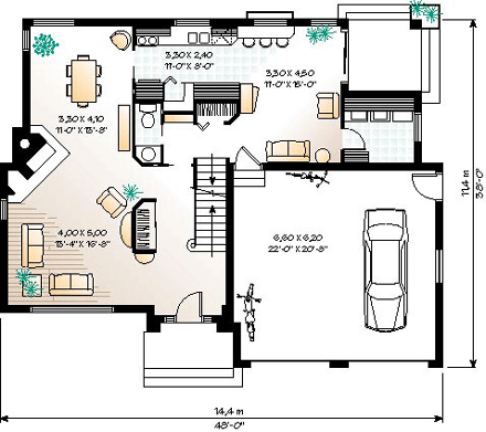 European, Traditional House Plan 65212 with 4 Beds, 3 Baths, 2 Car Garage First Level Plan