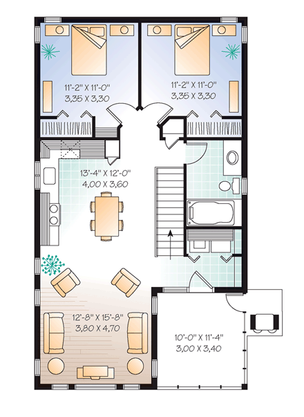 Traditional 2 Car Garage Apartment Plan 65215 with 2 Beds, 2 Baths Second Level Plan