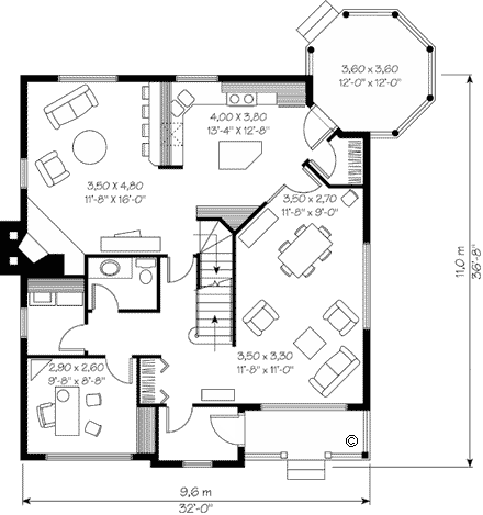 Traditional House Plan 65216 with 3 Beds, 2 Baths First Level Plan