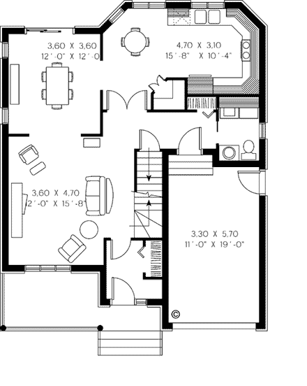 Country House Plan 65217 with 3 Beds, 2 Baths, 1 Car Garage First Level Plan
