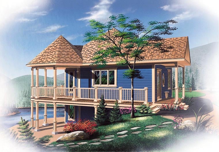 Bungalow, Cabin, Coastal, Country, Victorian House Plan 65263 with 1 Beds, 1 Baths Elevation