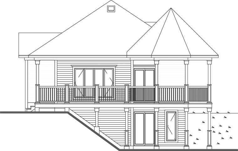 Bungalow, Cabin, Coastal, Country, Victorian House Plan 65263 with 1 Beds, 1 Baths Rear Elevation