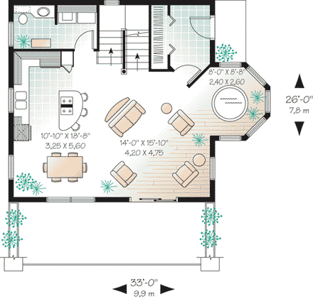 Contemporary, Victorian House Plan 65284 with 2 Beds, 2 Baths First Level Plan