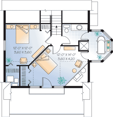 Contemporary, Victorian House Plan 65284 with 2 Beds, 2 Baths Second Level Plan