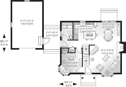 Bungalow, Cape Cod House Plan 65285 with 2 Beds, 2 Baths First Level Plan