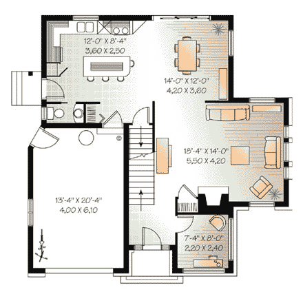 European House Plan 65304 with 3 Beds, 3 Baths, 1 Car Garage First Level Plan