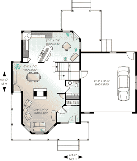 Country, Southern, Traditional, Victorian House Plan 65309 with 3 Beds, 3 Baths, 2 Car Garage First Level Plan