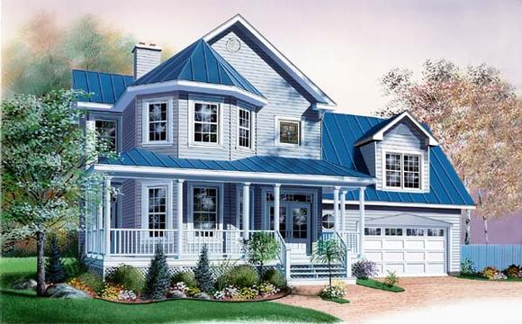 Country, Southern, Traditional, Victorian House Plan 65309 with 3 Beds, 3 Baths, 2 Car Garage Elevation