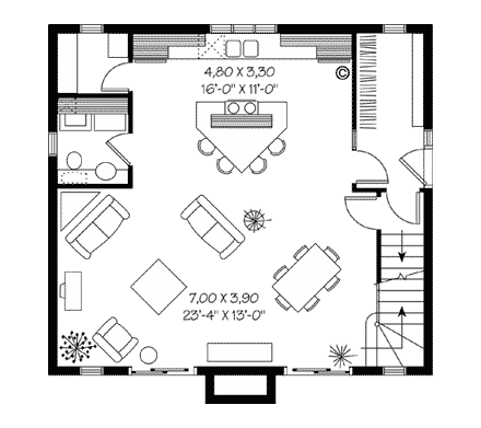 Contemporary, Traditional House Plan 65326 with 1 Beds, 2 Baths First Level Plan