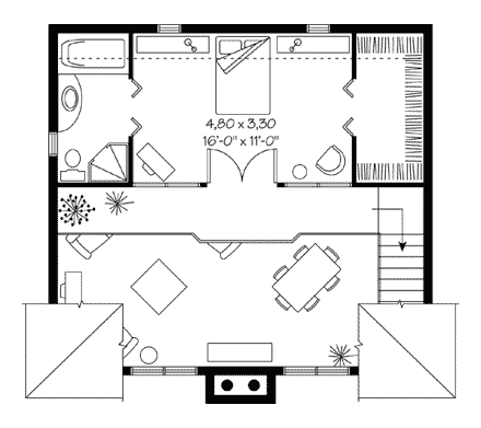 Contemporary, Traditional House Plan 65326 with 1 Beds, 2 Baths Second Level Plan