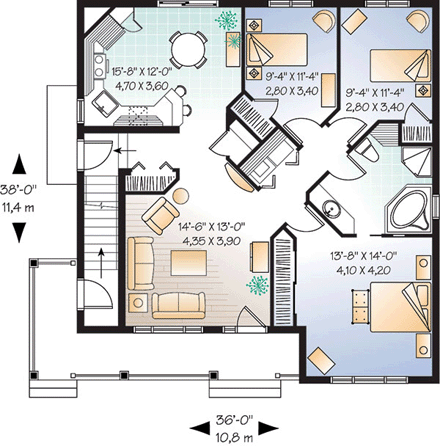 Narrow Lot, Traditional Multi-Family Plan 65338 with 6 Beds, 2 Baths First Level Plan