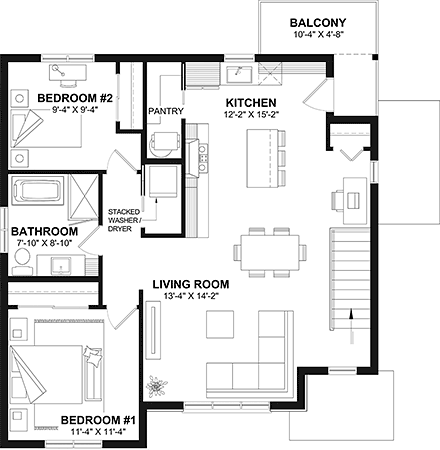 Narrow Lot, Traditional Multi-Family Plan 65340 with 6 Beds, 3 Baths Second Level Plan