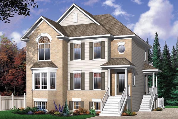 Narrow Lot, Traditional Multi-Family Plan 65340 with 6 Beds, 3 Baths Elevation