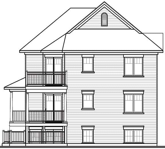 Narrow Lot, Traditional Multi-Family Plan 65340 with 6 Beds, 3 Baths Rear Elevation