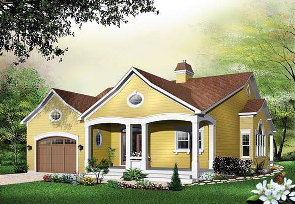 One-Story, Traditional House Plan 65343 with 3 Beds, 3 Baths, 1 Car Garage Elevation