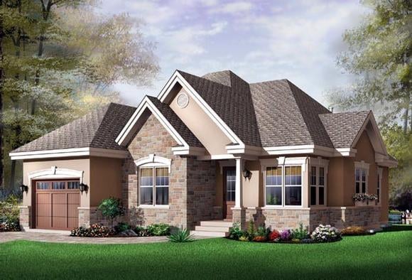 One-Story, Traditional House Plan 65347 with 2 Beds, 1 Baths, 1 Car Garage Elevation