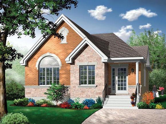 Narrow Lot, One-Story, Traditional House Plan 65351 with 3 Beds, 1 Baths Elevation