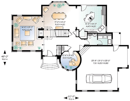 Victorian House Plan 65354 with 3 Beds, 3 Baths, 2 Car Garage First Level Plan