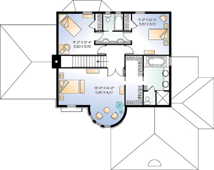 Victorian House Plan 65354 with 3 Beds, 3 Baths, 2 Car Garage Second Level Plan