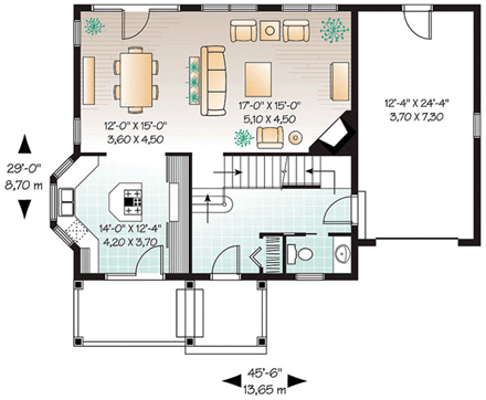 Narrow Lot, Victorian House Plan 65360 with 3 Beds, 3 Baths, 1 Car Garage First Level Plan