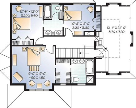Narrow Lot, Victorian House Plan 65360 with 3 Beds, 3 Baths, 1 Car Garage Second Level Plan