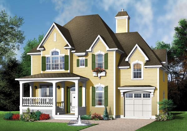 Narrow Lot, Victorian House Plan 65360 with 3 Beds, 3 Baths, 1 Car Garage Elevation