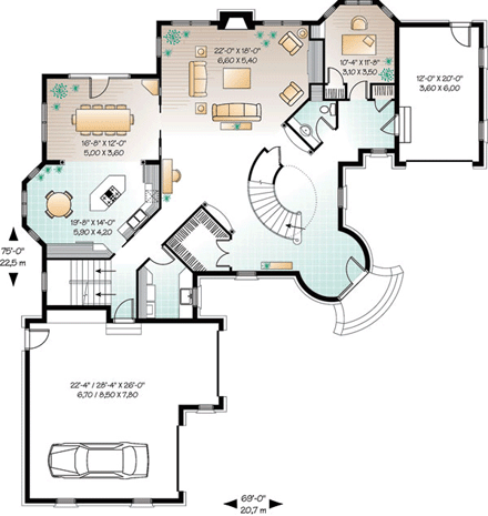 Victorian House Plan 65361 with 3 Beds, 3 Baths, 2 Car Garage First Level Plan