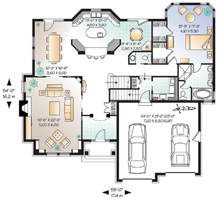 Victorian House Plan 65362 with 4 Beds, 4 Baths, 2 Car Garage First Level Plan
