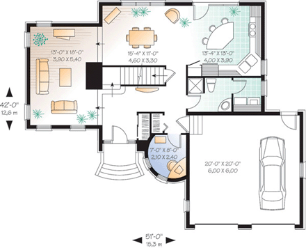 Victorian House Plan 65365 with 3 Beds, 2 Baths, 2 Car Garage First Level Plan