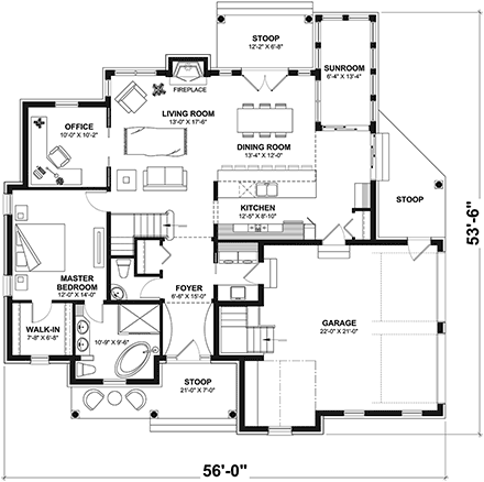 Contemporary, Traditional House Plan 65368 with 3 Beds, 3 Baths, 2 Car Garage First Level Plan