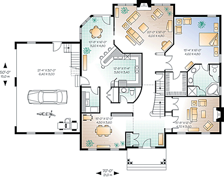 Colonial, Traditional House Plan 65371 with 4 Beds, 4 Baths, 2 Car Garage First Level Plan